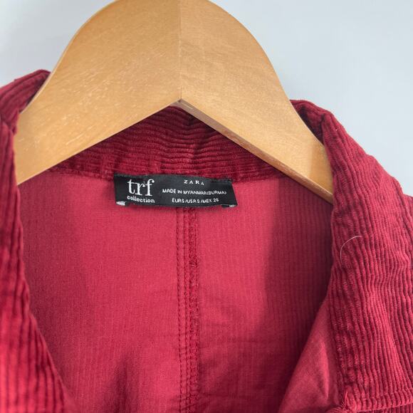 Zara Corduroy Button Down Long Sleeve Shirt Dress Red Blogger Fave Size Small - Picture 5 of 9